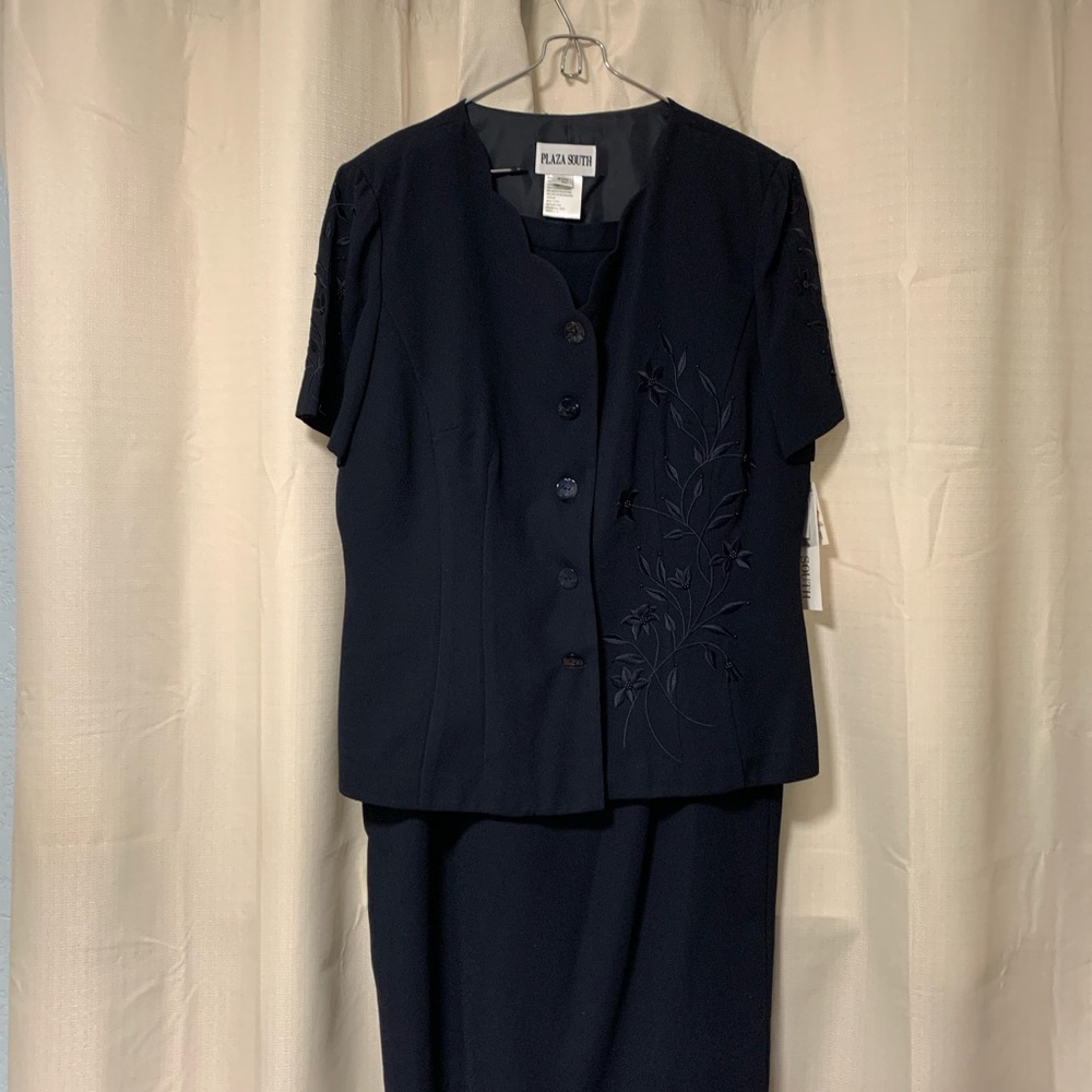 Navy Skirt Set with Floral Embroidery